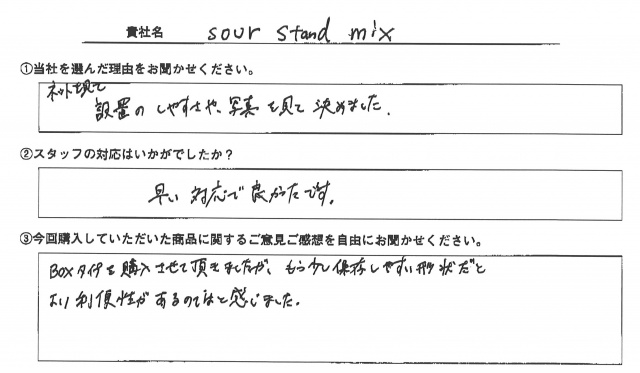 sour stand mix様　テーブルクロス　アンケート